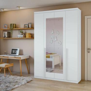 Imagem de Guarda-roupa Solteiro Alonzo 4 Portas 2 Gavetas Com Espelho Branco Lop