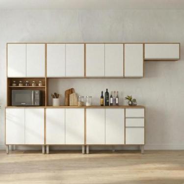 Imagem de Cozinha Nina 6 Módulos Amêndoa Clean/Branco - Móveis Lopas