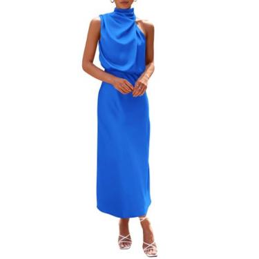 Imagem de Vestido PRETTYGARDEN 2025 Verano Satén sin Mangas Maxi Azul Talla L