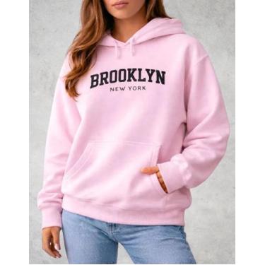 Imagem de Moletom Canguru Estampado Brooklyn Feminino Quentinho Frio - Alice Fre