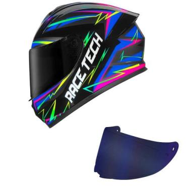 Imagem de Capacete Race Tech Hit Spark Preto e Cinza Mais Viseira Azul Tamanho:5