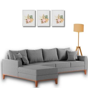 Imagem de  Sofá Beny com Chaise Esquerda, 2,60x1,40m, 4 Lugares, Linho, Base em Madeira.