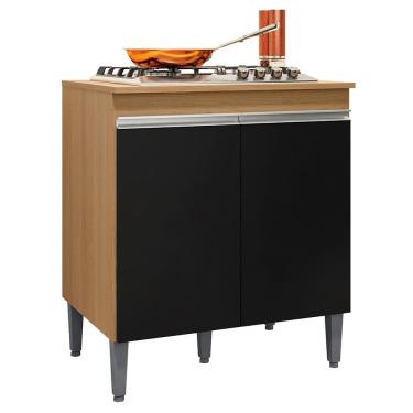 Imagem de Balcão De Cozinha Para Cooktop Com Tampo Andréia Amêndoa-preto - Ajl Móveis
