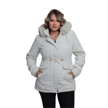 Imagem de Parka Feminina Sarja Outono Inverno Neve Frio Intenso - Gresco, Bege, 