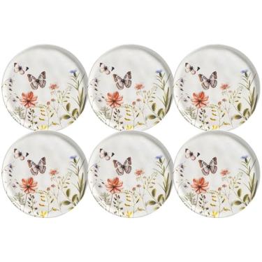 Imagem de Conjunto 6 Pratos para Sobremesa de Cerâmica Branca Estampada 21,5cm Porto Brasil