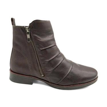 Imagem de Bota Bottero Feminina em Couro Cano Curto Drapeado 361731, Cafe, 38