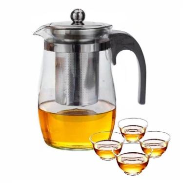 Imagem de Kit Chaleira com Infusor e 4 Xicaras Bule de Vidro Inox para Cha 500ml Transparente Utibom