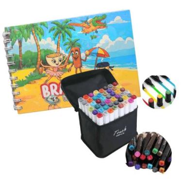 Imagem de Kit Completo Canetinhas Touch 40 Cores Estojo para Colorir + Caderno p
