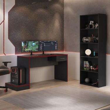 Imagem de Conjunto de Escritório 2 Peças 1 Mesa Gamer com LED 1 Estante 5 Pratel