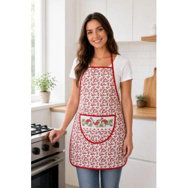 Imagem de Avental de Cozinha Matelado Estampado Pimentas 70x50cm Poliéster e Alg