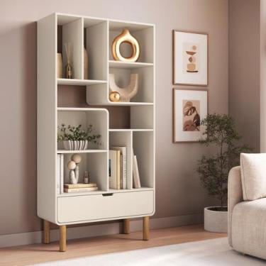 Imagem de Estante para Livros Orgânica Curva 1 Gaveta 180cm 100% MDF BP com Pés 