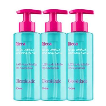 Imagem de Kit 3 Gel de Limpeza Facial Antioleosidade Pele com Acne Ricca 300ml