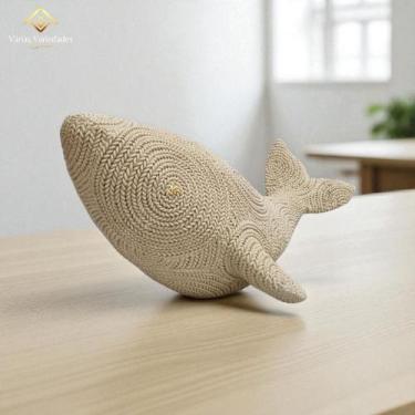 Imagem de Escultura Baleia Crochê 35 Cm Decoração com Charme Artesanal AVB DECOR