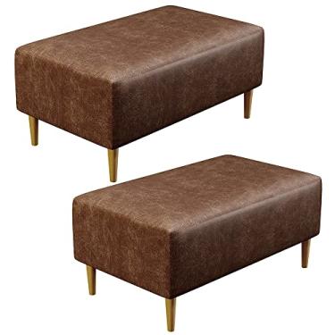 Imagem de Kit 02 Puffs Decorativos Sala de Estar Cléo W01 Pés Palito 90 cm Couríssimo Marrom - Lyam Decor