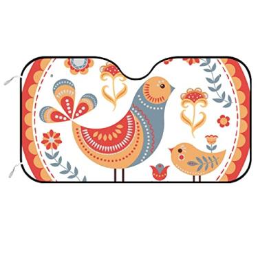 Imagem de Para-brisa de carro protetor de sol com viseira de sol pássaros vermelho Natal Ano Novo inverno primavera flores capa dobrável para carro caminhão SUV Van mulheres homens 129,5 x 69,8 cm, Color176, 58x27.5inch