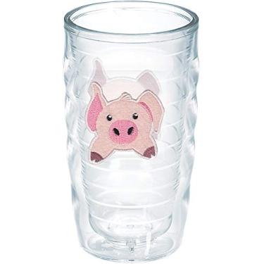 Imagem de Tervis Porco frontal e traseiro feito nos EUA copo de viagem isolado de parede dupla mantém as bebidas frias e quentes, 300 ml ondulado - sem tampa, transparente