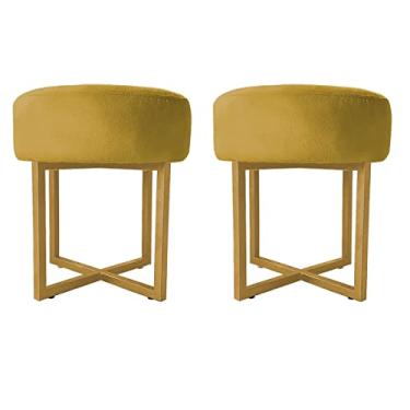 Imagem de 02 Puff Decorativo Madrid Luxo Dourado Assento Suede Amarelo - Folk Móveis
