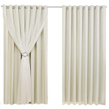 Imagem de Cortina Blackout 4,00m X 2,60m Sala Quarto Tecido Com Voil + Presilha Moderna -Palha