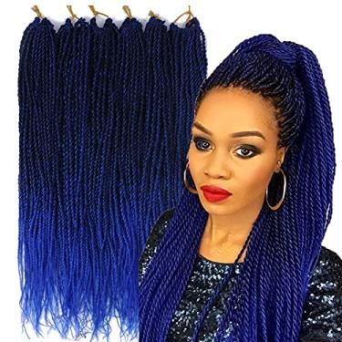 Imagem de Mayloss 6 Pacote/LOTE Senegalese Twist Crochet Tranças de Cabelo Pequeno Fácil Twist Crochet Trança Cabelo 2S Senegalese Twists 14 polegada 18inch 24inch 30 fios/pacote Penteados Para As Mulheres cor (18 polegad, T1B/azul)