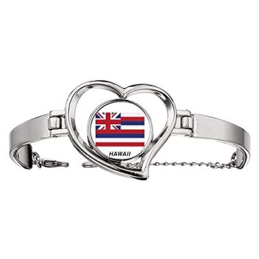 Imagem de N/A N/A Bracelete de coração com bandeira do estado americano e contorno do Havaí pulseira de arame, medium, metal