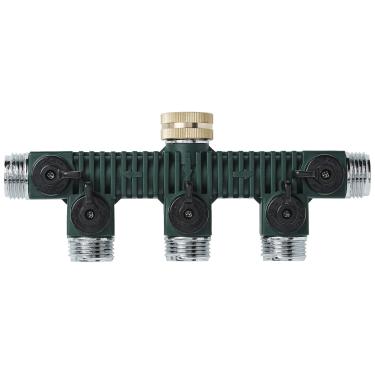 Imagem de Orbit — Divisor e válvulas de torneira de metal para uso externo com 5 portas para mangueira de jardim, 62019N