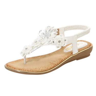 Imagem de Chinelo feminino de verão praia cristal flip pérola sapatos casuais femininos flor suporte arco chinelos femininos tamanho 9, Branco, 36