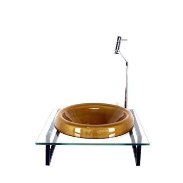 Imagem de GABINETE COM CUBA DE VIDRO CHAPEU 10MM DOURADO REAL COM TAMPO 40CM INCOLOR