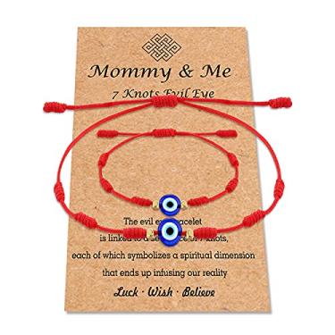 Imagem de PPJew Pulseira com 7 nós, olho turco, pulseiras vermelhas para proteção Mommy and Me, conjunto de pulseiras combinando, amuleto para mulheres, meninas/meninos, 7 inch, Metal, Ágata