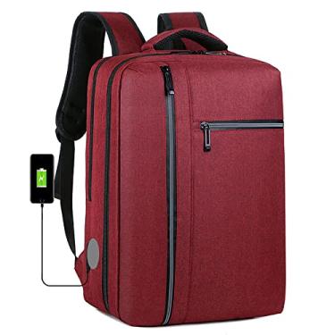 Imagem de Mochila masculina para laptop com bolsa de carregamento USB à prova d'água Oxford mochila de pano viagem de negócios com tira reflexiva, vermelha, 42 x 30 x 15 cm