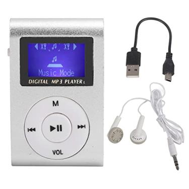 Imagem de Mini leitor de MP3, mini tela LCD, reprodutor USB, com fones de ouvido, leitor de clipe ultraleve, capa de metal, suporte 32G, adequado para esportes, ouvir (prata)