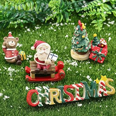 Imagem de Jetec 6 peças de decoração de aquário de Natal, enfeite criativo de resina para aquário, decoração de paisagismo, árvore de Natal, urso de Papai Noel para decoração de mesa, aquário