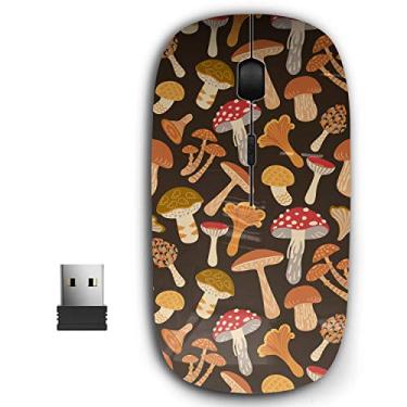 Imagem de Mouse sem fio USB ergonômico portátil 2,4 G para PC, laptop, computador, notebook com nano receptor (cogumelos coloridos)