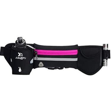 Imagem de Cinto de hidratação feminino masculino para trilha corrida à prova d'água refletivo quadril pacote de cintura com fone de ouvido maratona para corrida com garrafa de água de 280 ml, rosa, 44 x 13 cm