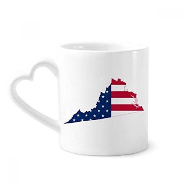 Imagem de Caneca de cerâmica com mapa de estrelas e listras em forma de bandeira da Virgínia EUA copo de coração de vidro