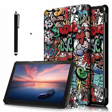 Imagem de Capa dobrável com suporte para tablet Amazon Fire HD 10 / Fire HD 10 Plus de 10,1 polegadas (11ª geração, versão 2021) - capa fina à prova d'água com função de despertar/hibernação automática, caneta capacitiva com tela sensível ao toque, grafite