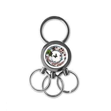Imagem de DIYthinker Carpa Sakura Lotus Padrão Geometria Aço Inoxidável Metal Chaveiro Chaveiro Carro Chaveiro Clipe Presente, Multicolorido.