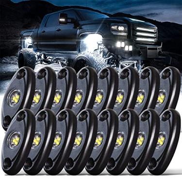 Imagem de LEDMIRCY Kit de luzes LED de rocha branco 16 peças para caminhão off-road RZR Auto Car Boat ATV SUV Neon Trail Rig luzes à prova d'água de alta potência à prova de choque (16 peças, branco)