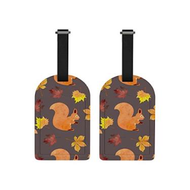 Imagem de DreamBay Etiquetas de bagagem pacote com 2 etiquetas de bolsa de viagem com folhas douradas de esquilo, capa de privacidade, cartão de nome, identificação de mala com alça para bagagem