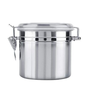Imagem de OKJHFD Lata de café, pote de comida de cozinha hermético de aço inoxidável durável, pote de armazenamento selado a vácuo para feijão, borra, chá, cereal, açúcar(1100ml)