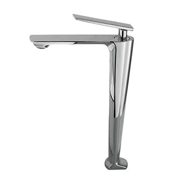 Imagem de Torneira de banheiro de manípulo único Misturador de água quente Torneira de pia de banheiro cromada branca Frio e alto cromado