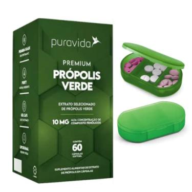 Imagem de Kit Puravida Premium Própolis Verde Concentrado Frasco Com 60 Caps Pura Vida + Porta Capsula