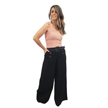 calça pantalona preta aberta dos lados