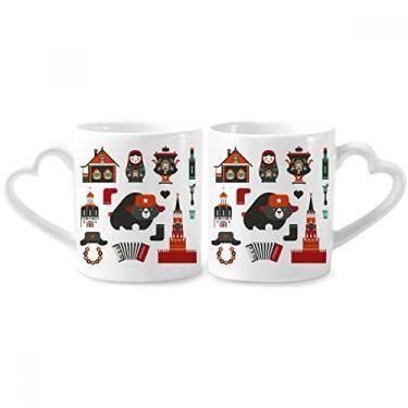 Imagem de Conjunto de canecas de porcelana para casal Rússia de urso Vodka acordeão de cerâmica com alça de coração