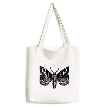 Imagem de Borboleta preta com estampa simples, sacola de lona, bolsa de compras, bolsa casual