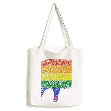 Imagem de Bolsa de lona LGBT com estampa de porco lésbico arco-íris gay bolsa de compras casual