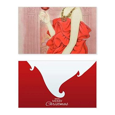 Imagem de Vestido vermelho Beleza Pintura chinesa Feriado Feliz Natal Cartão de parabéns Mensagem de Natal