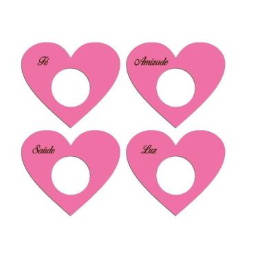 Imagem de Porta Guardanapo Coração Desejos Kit 4 Peças 7,5cmx6,5cm - Cria Arte Laser Rosa