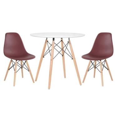 Imagem de Kit - Mesa Redonda Eames 80 Cm Branco + 2 Cadeiras Eiffel Dsw - Loft7
