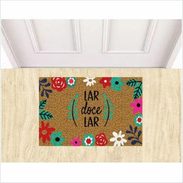 Imagem de Tapete Lar Doce Lar, Com Flores, Para Quarto Sala, Varanda.