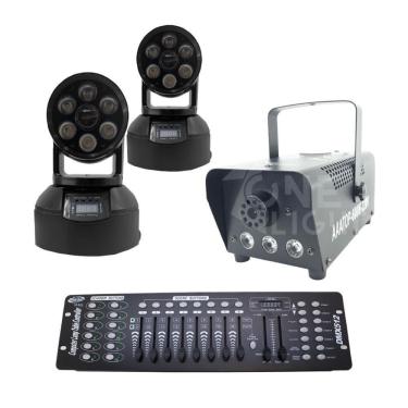 Imagem de Kit 2 Mini Moving Wash + Máquina De Fumaça + Mesa Dmx 512